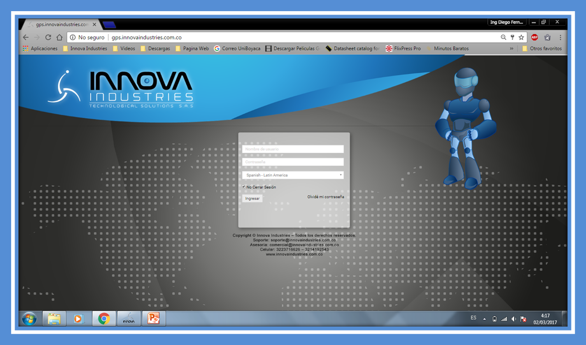 Visualización de a interfaz de Acceso a la Plataforma
